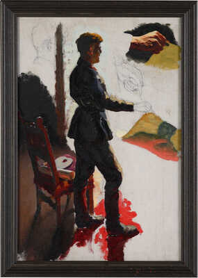 Лактионов Александр Иванович. Танкист, придерживающий плакат (этюд к картине «Герой Советского Союза капитан Н.В. Юдин в гостях у танкистов»)